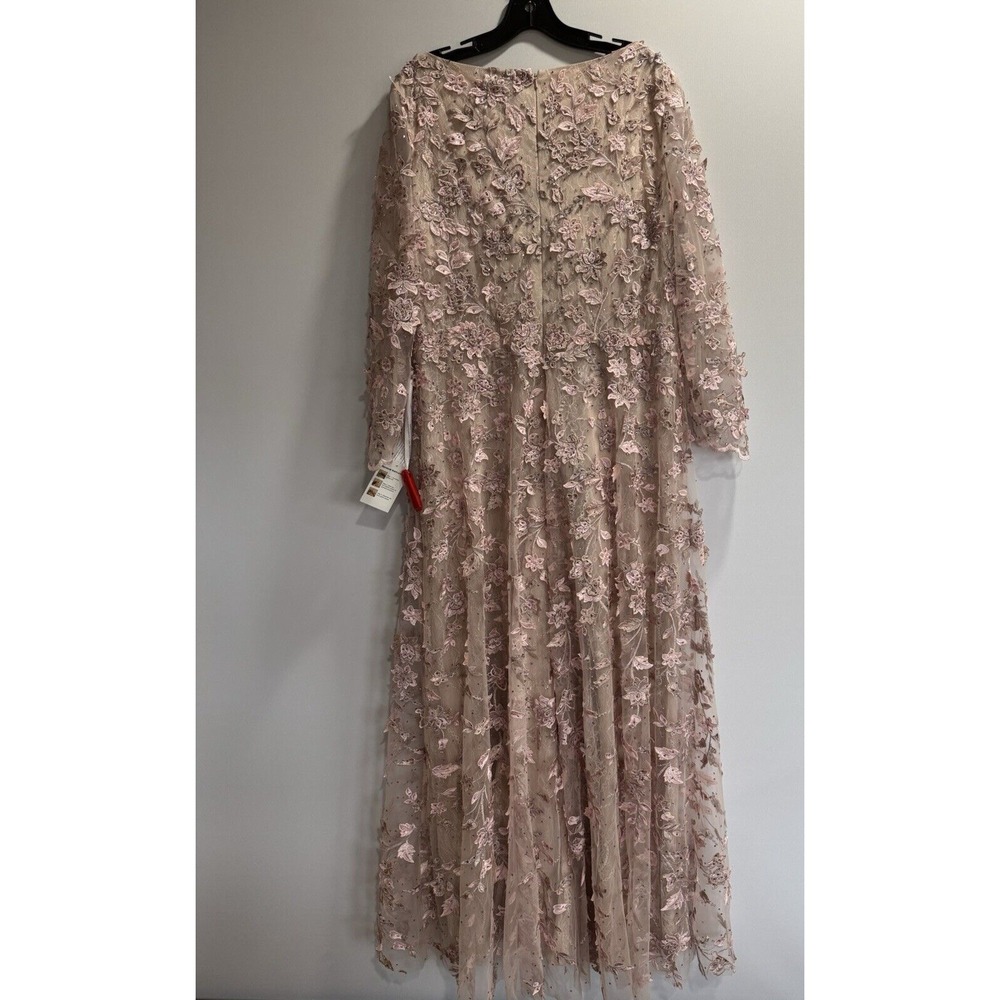 Mac Duggal Rose Pink Floral Applique Long Sleeve Illusion Gown Sz 16 NWT 70224 - Picture 9 of 9